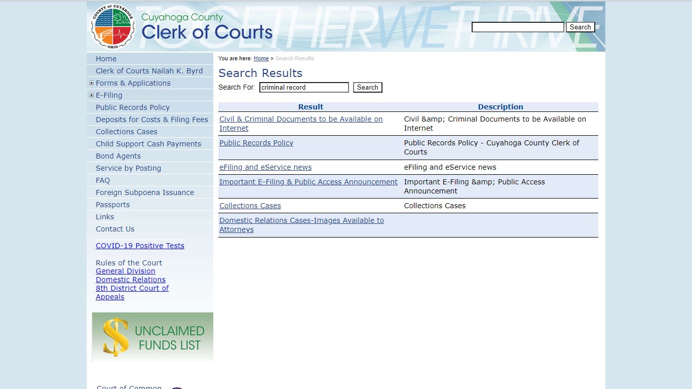 Search Results - Cuyahoga County Clerk of Courts